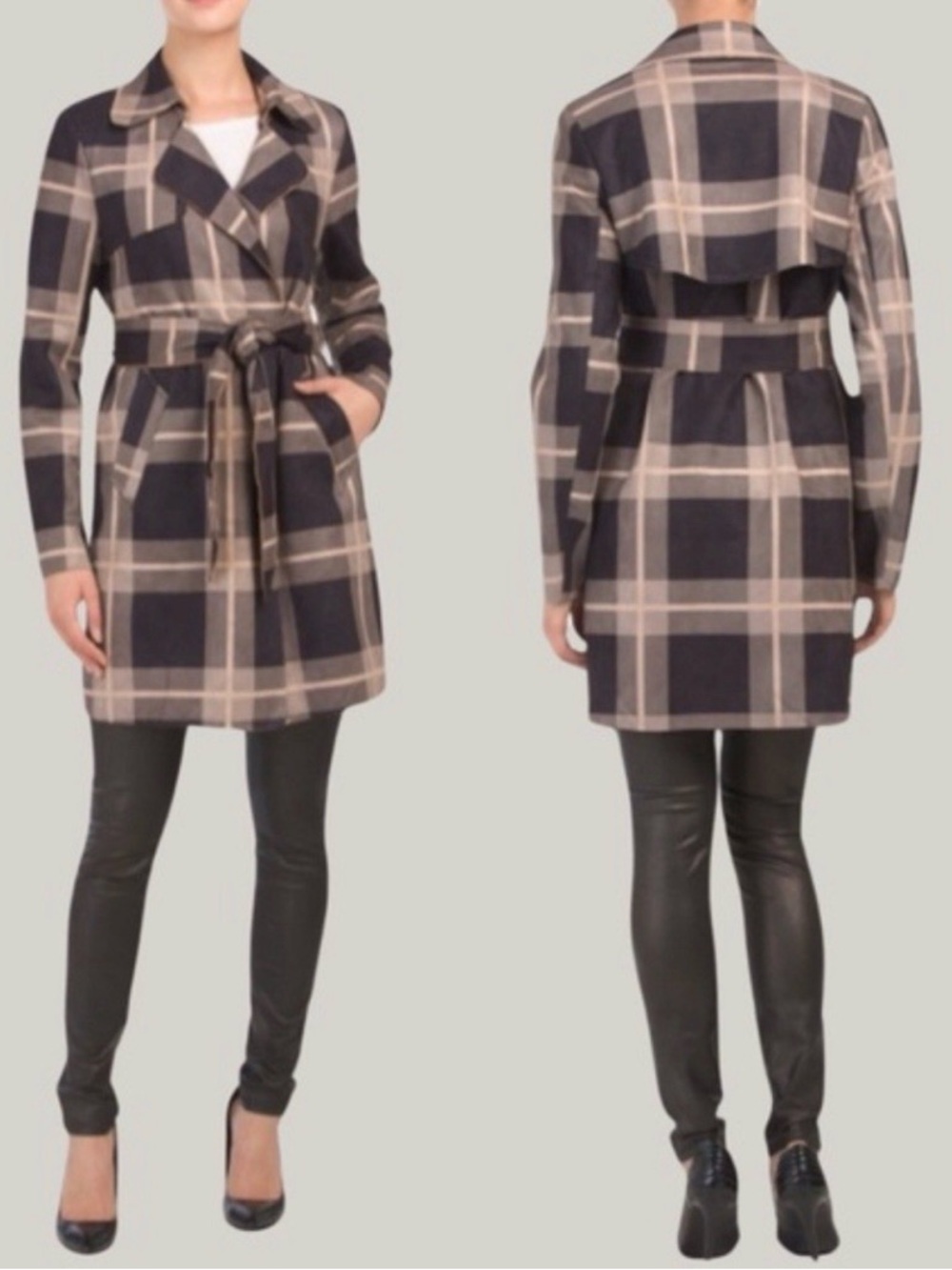 Solitaire Plaid Trench Coat M